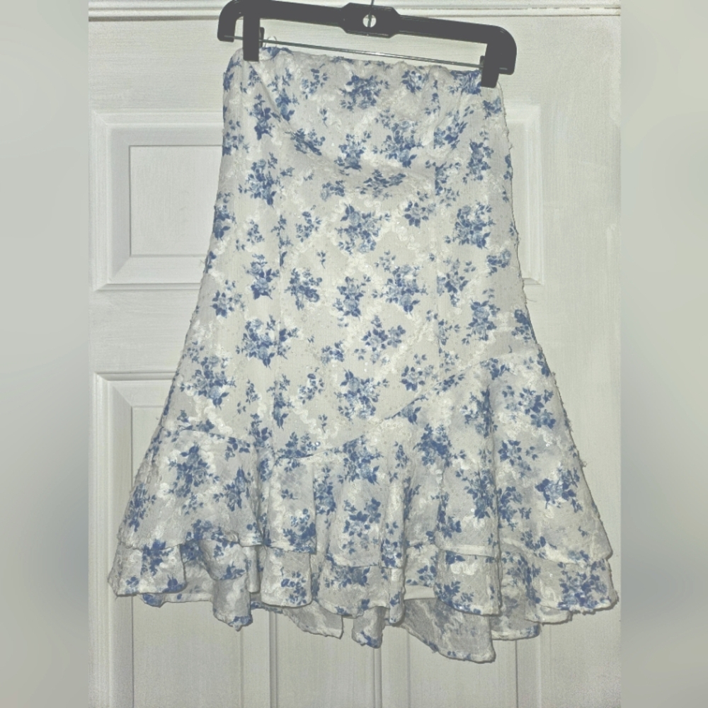 Cotton Candy Cream Ruffled Midi Skirt Trumpet Style